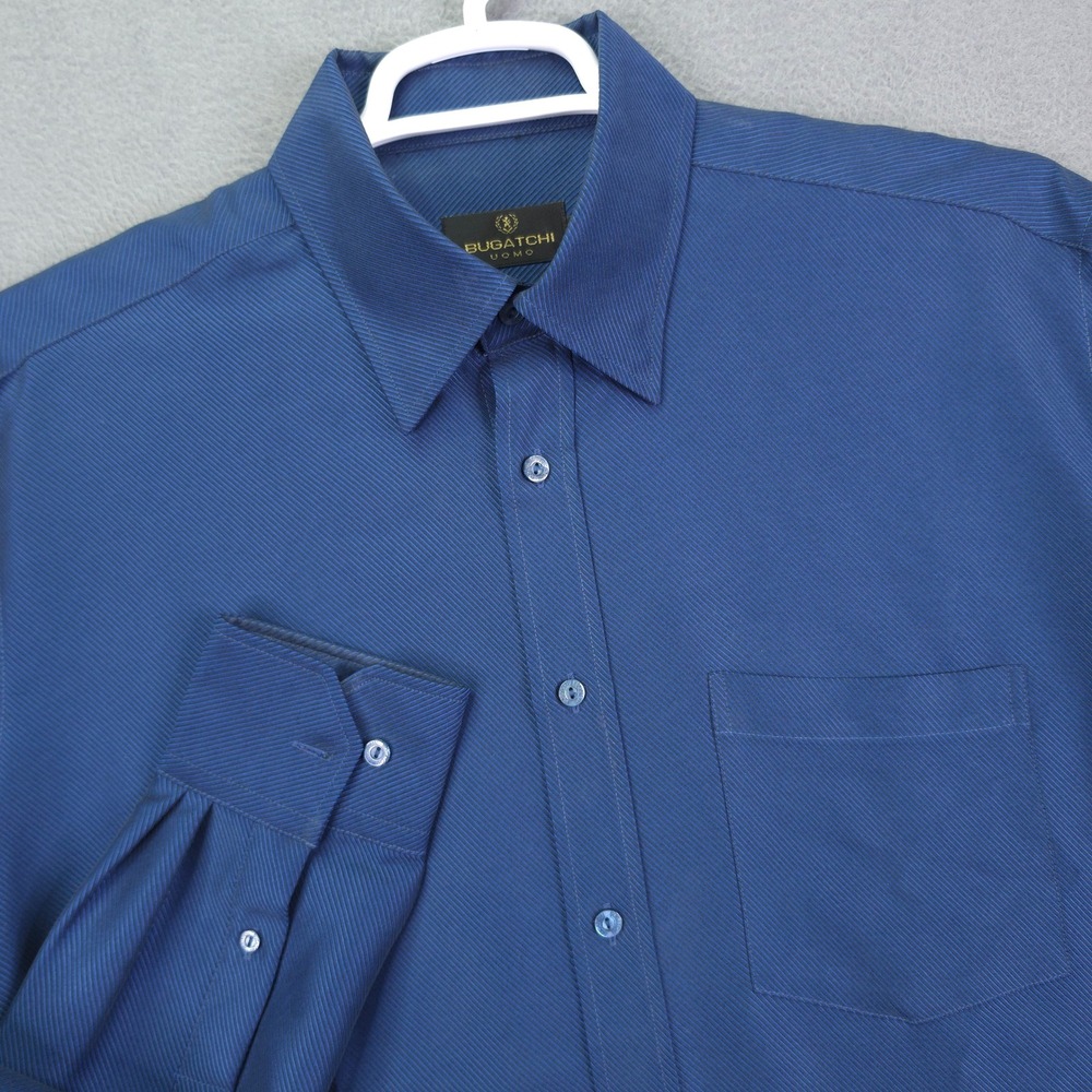 Bugatchi Uomo Dress Shirt Mens Large Blue Textured Heavy Long Sleeve Modal
